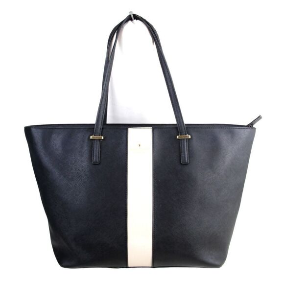 Kate Spade NY BLACK WHITE GENUINE LEATHER SATCHEL SHOULDER BAG HANDBAG PURSE - Picture 1 of 16